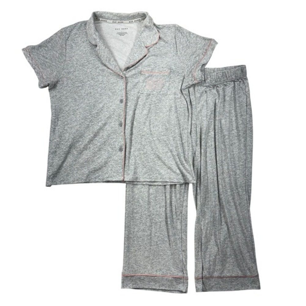 Rae Dunn Small Sleep Pajama Set Womens Gray Pink Trim Loungewear Super Soft